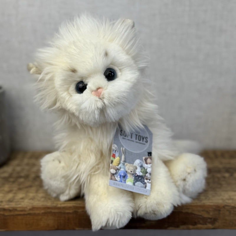 Paws White Long Haired Fluffy Cat Beanie Blue Eyes Realistic Cat Toy 12"