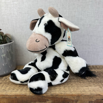 Jellycat Medium Squidgy Black & White Cow - Beanie Cow Vintage Rare With Tags