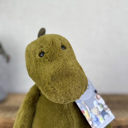 Jellycat Medium Bashful Dino - Medium Bashful Green Dinosaur Soft Toy 12"