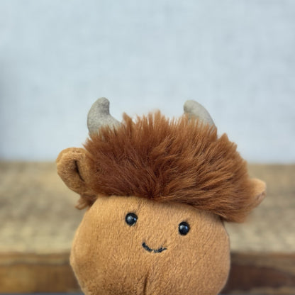 Jellycat Amuseabean Highland Cow  - Small Brown Beanie Cow Soft Toy Retired 5”