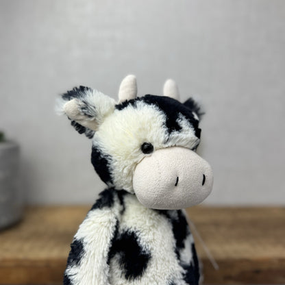 Jellycat Medium Bashful Cow Calf - Beanie Cow Spotty Black White Farm Plush 12"