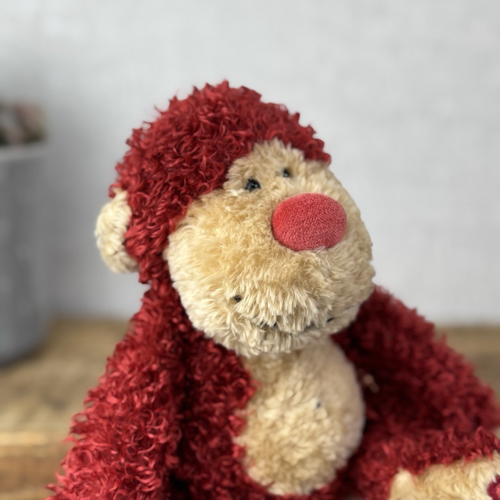 Jellycat Small Pawpaw Monkey - Small Red Fluffy Curly Monkey Beanie Retired Tags