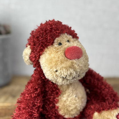 Jellycat Small Pawpaw Monkey - Small Red Fluffy Curly Monkey Beanie Retired Tags