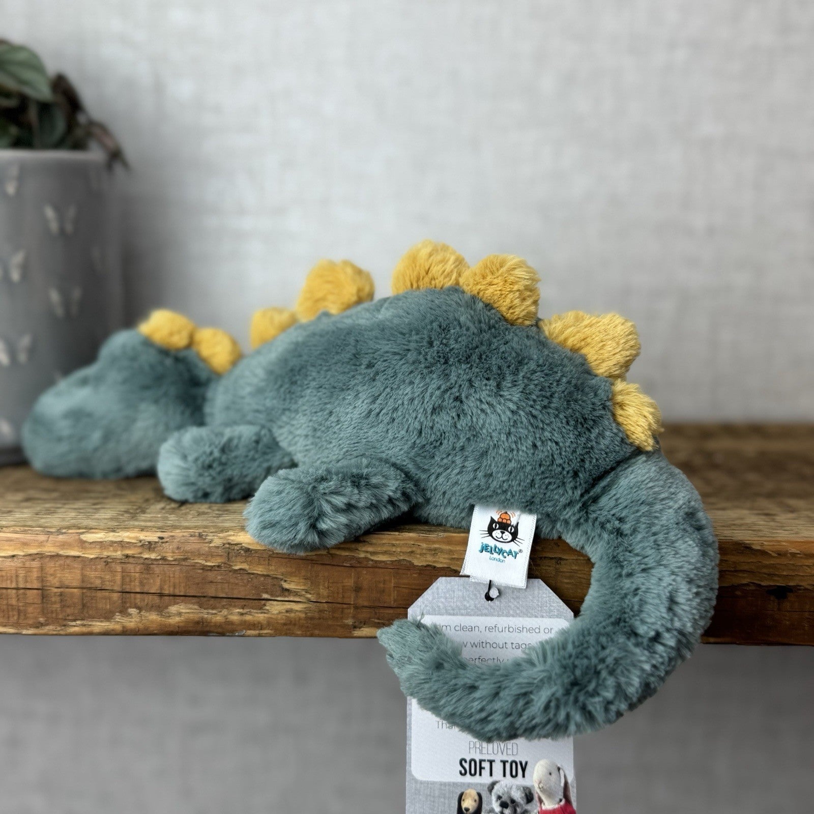 Jellycat Little Douglas Dino Dinosaur - Laying Green Dinosaur Plush Beanie 11”