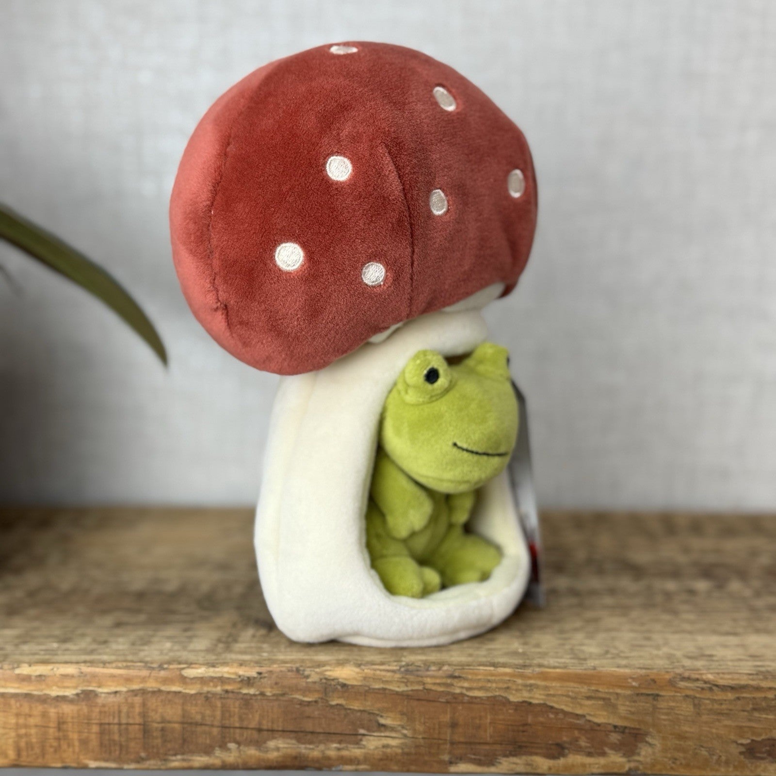 Jellycat Forest Fauna Mushroom Frog - Toadstool House Mini Frog Beanie Plush 8"