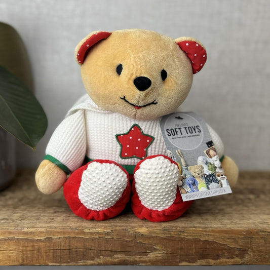 Eden Thermal Waffle Weave Red Polka Dot Star Plush Bear Green White Vintage 10”
