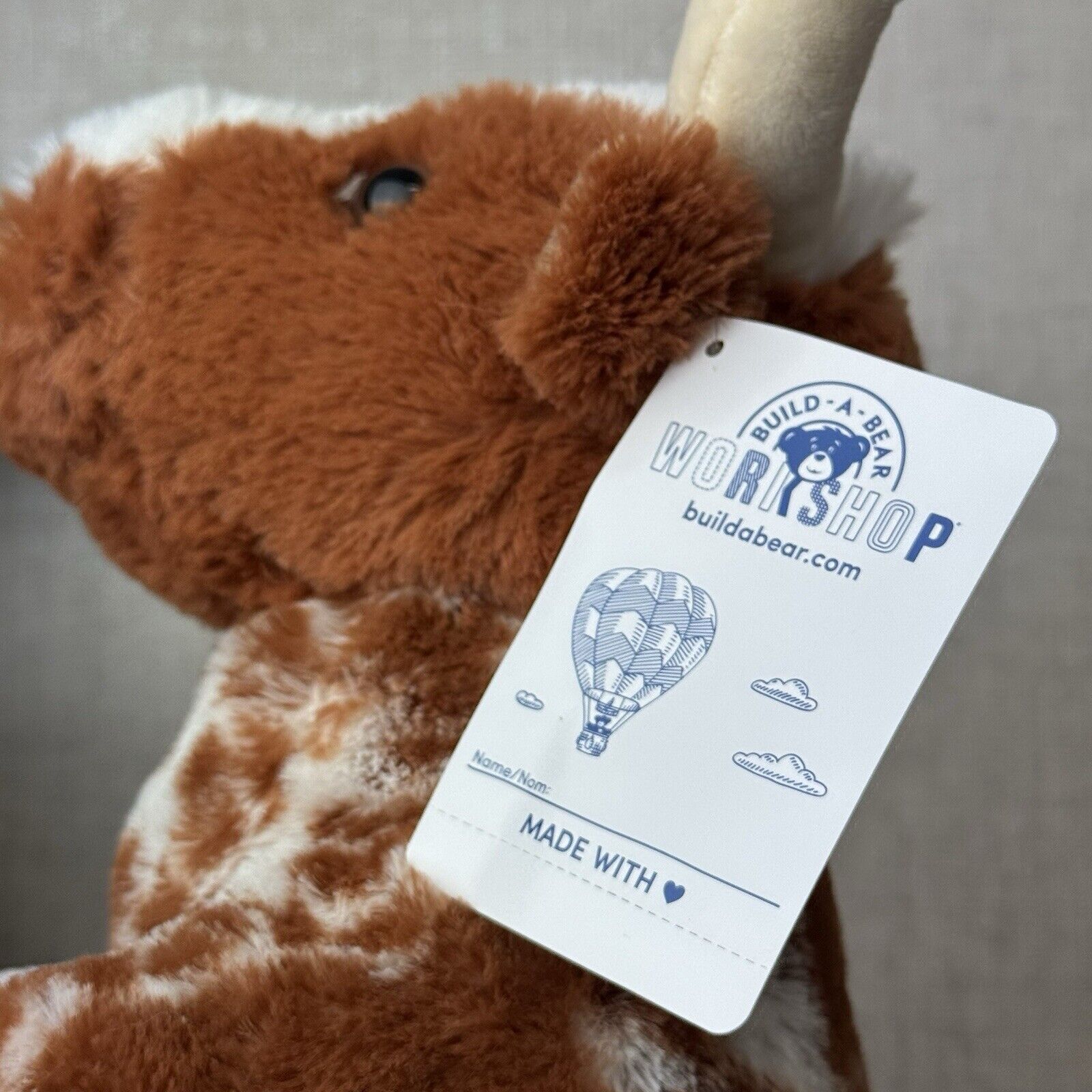 Build-a-Bear Highland Cow - Long Horn Cow Tan/Spot Plush Medium New 12"