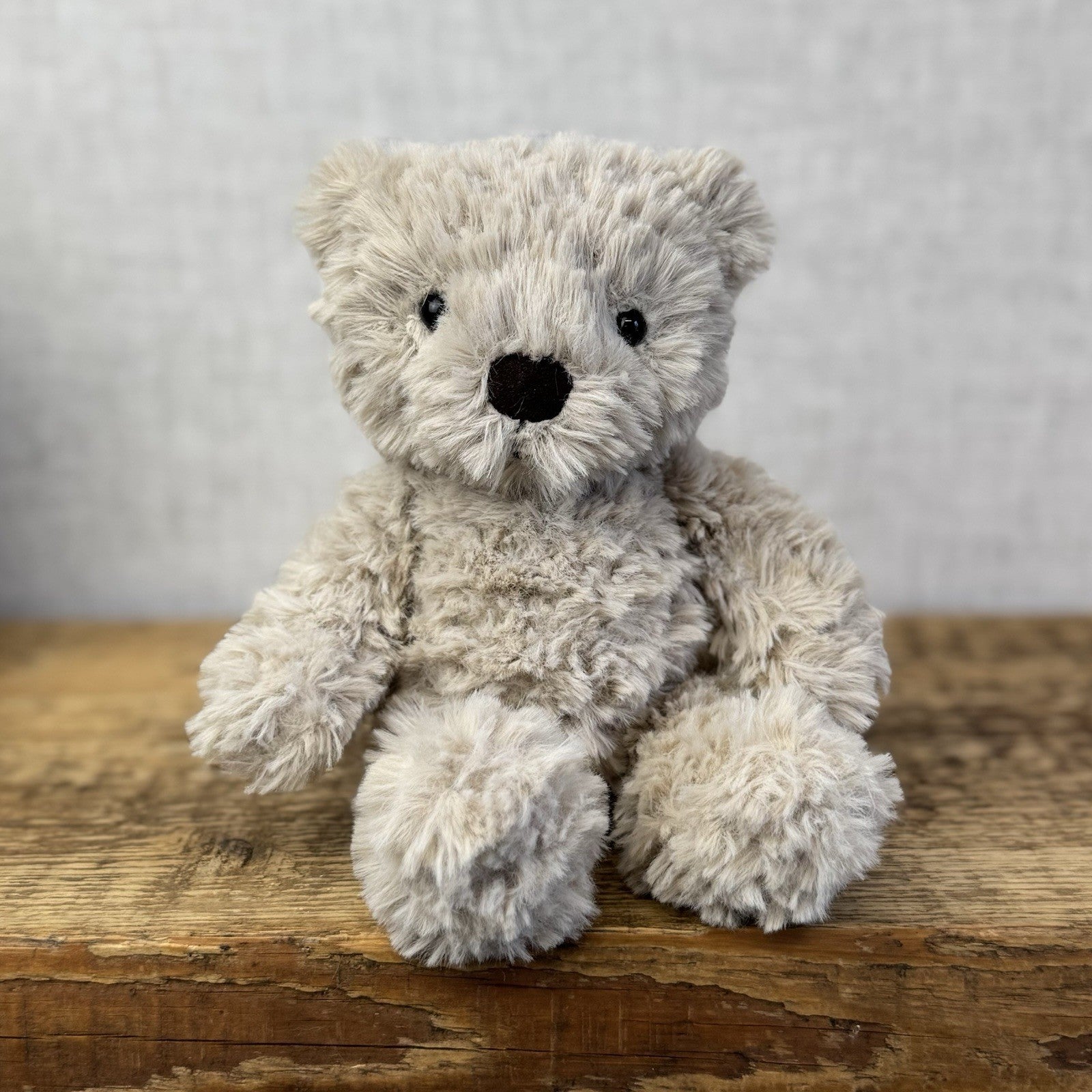 Jellycat Small Fletcher Bear - Retired Small Textured Light Grey Bear Beanie 7"