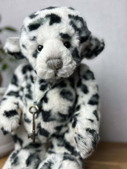 Charlie Bear Akhuti - Leopard Print Jointed Bear - Artist Bear - White & Grey 