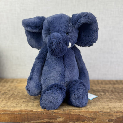 Jellycat Medium Bashful Navy Blue Elephant - Medium Blue With Tusks 12” BNWT