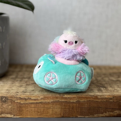 Squishmallow Squishville Elda Ostrich & Vehicle - Pink Fluffy Bird Tiny Soft 2"