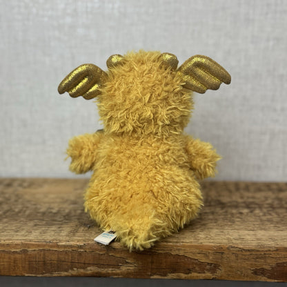 Jellycat Little Dragon - Fluffy Light Gold Dragon Beanie Plush Curly Hair 7”