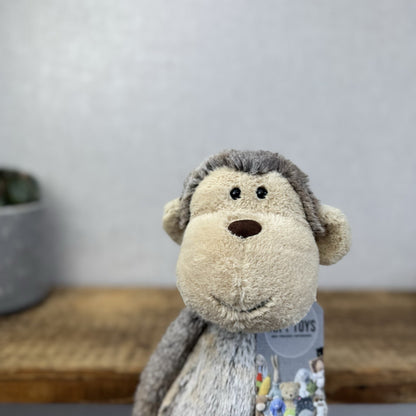Jellycat Medium Mattie Monkey - Woodland Grey/Brown Mix Monkey Beanie Plush 16"