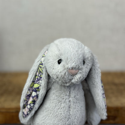 Jellycat Small Blossom Silver Bunny "Bloom" BNWT Purple Floral Ears Grey Bunny