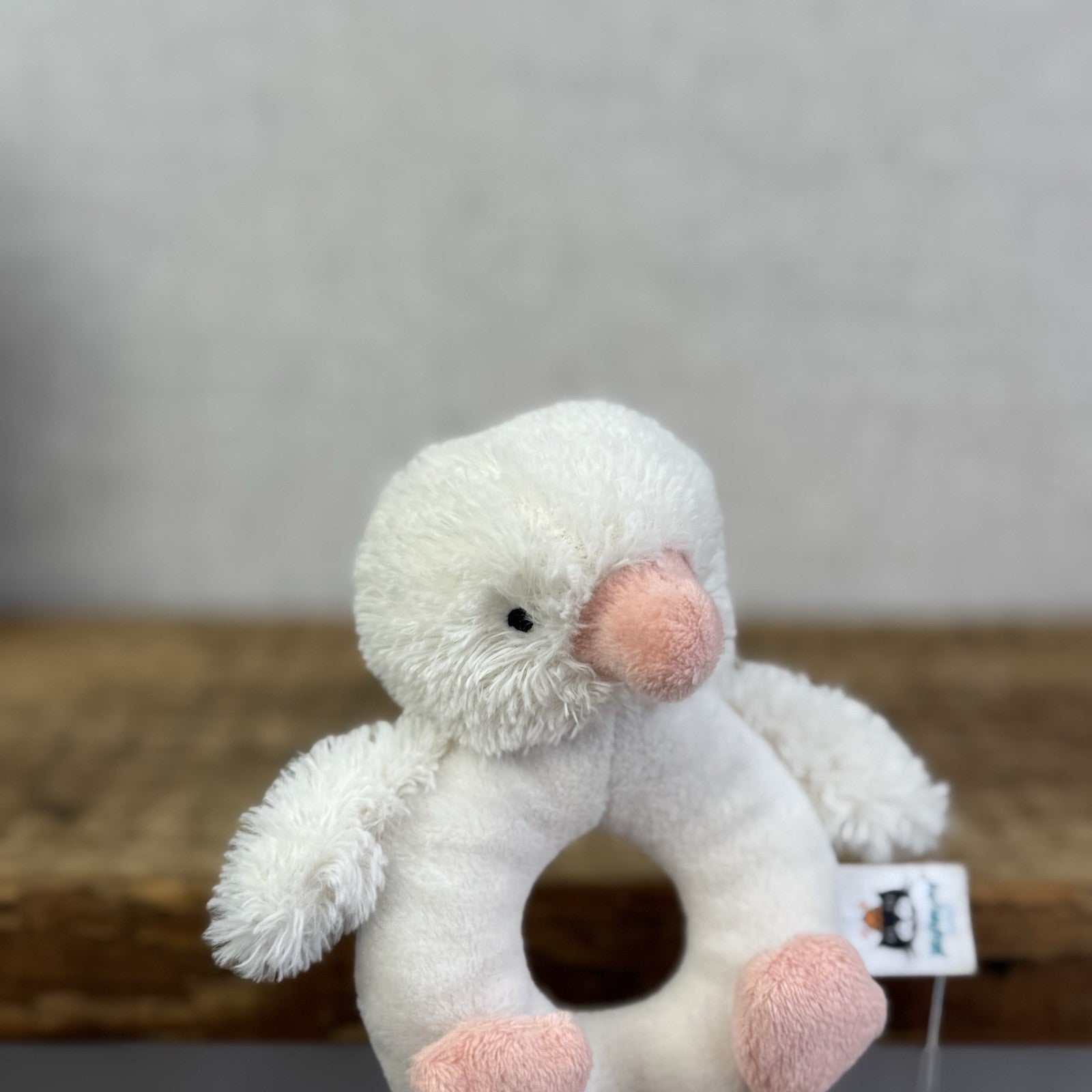 Jellycat Baby Clucky Ducky Grabber - Pale Yellow Bird Sensory Rattle Toy Ring