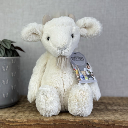 Jellycat Medium Bashful Billy Goat Billie Goat White Beanie Bearded Soft Toy 12"