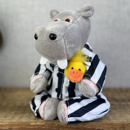Silent Night Beds Hippo Wearing Pyjamas With Duck Promotional Soft Toy 9"