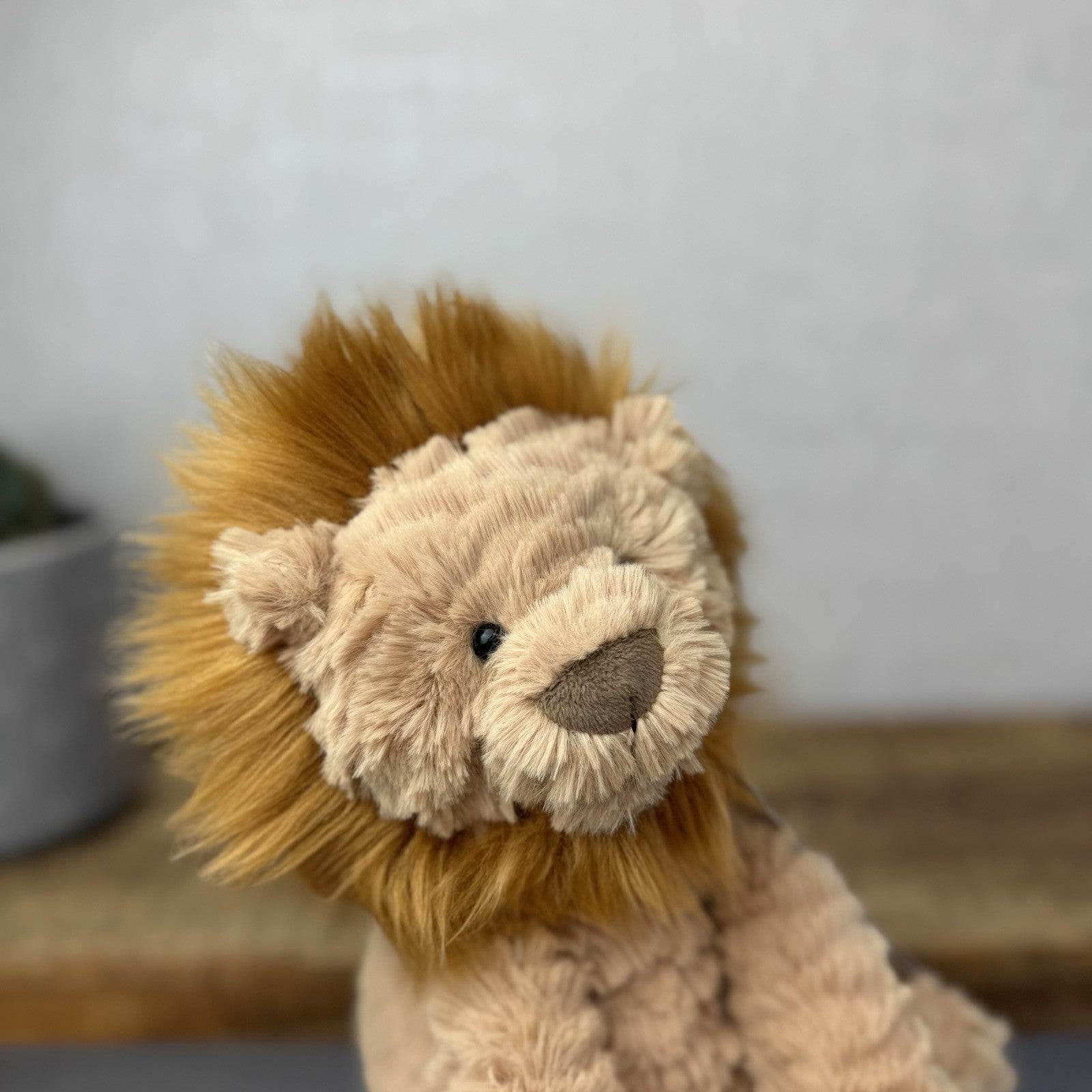 Jellycat Medium Fuddlewuddle Lion - Textured Sitting Lion Beanie Soft Toy 9”