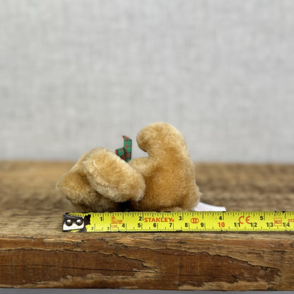 Russ Vintage Miniature Teddy Bear Tartan Bow - Tiny 3" Soft Toy Brown Bear Rare