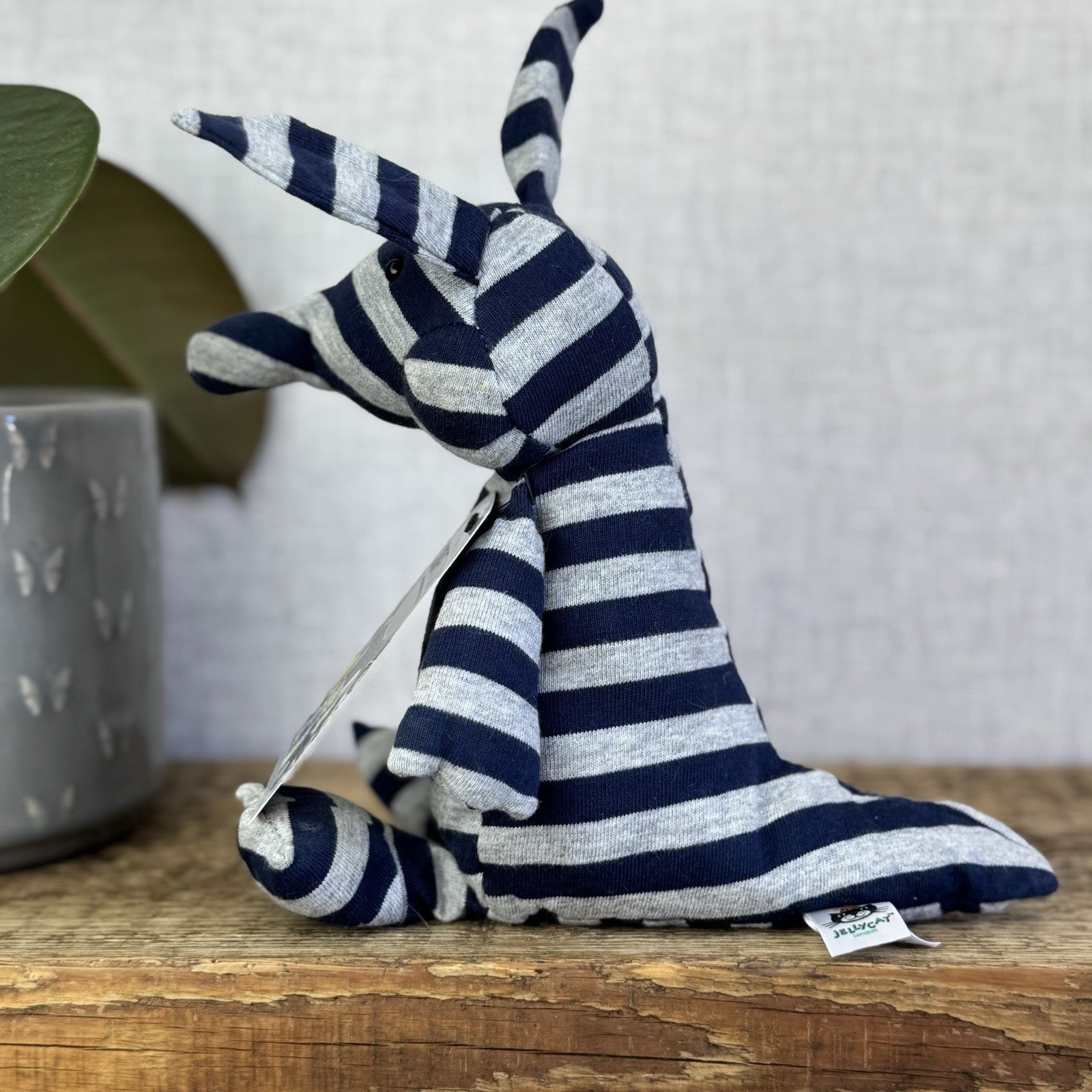 Jellycat Anton Aardvark - Small Grey/Navy Striped Beanie Plush Retired Rare 10"