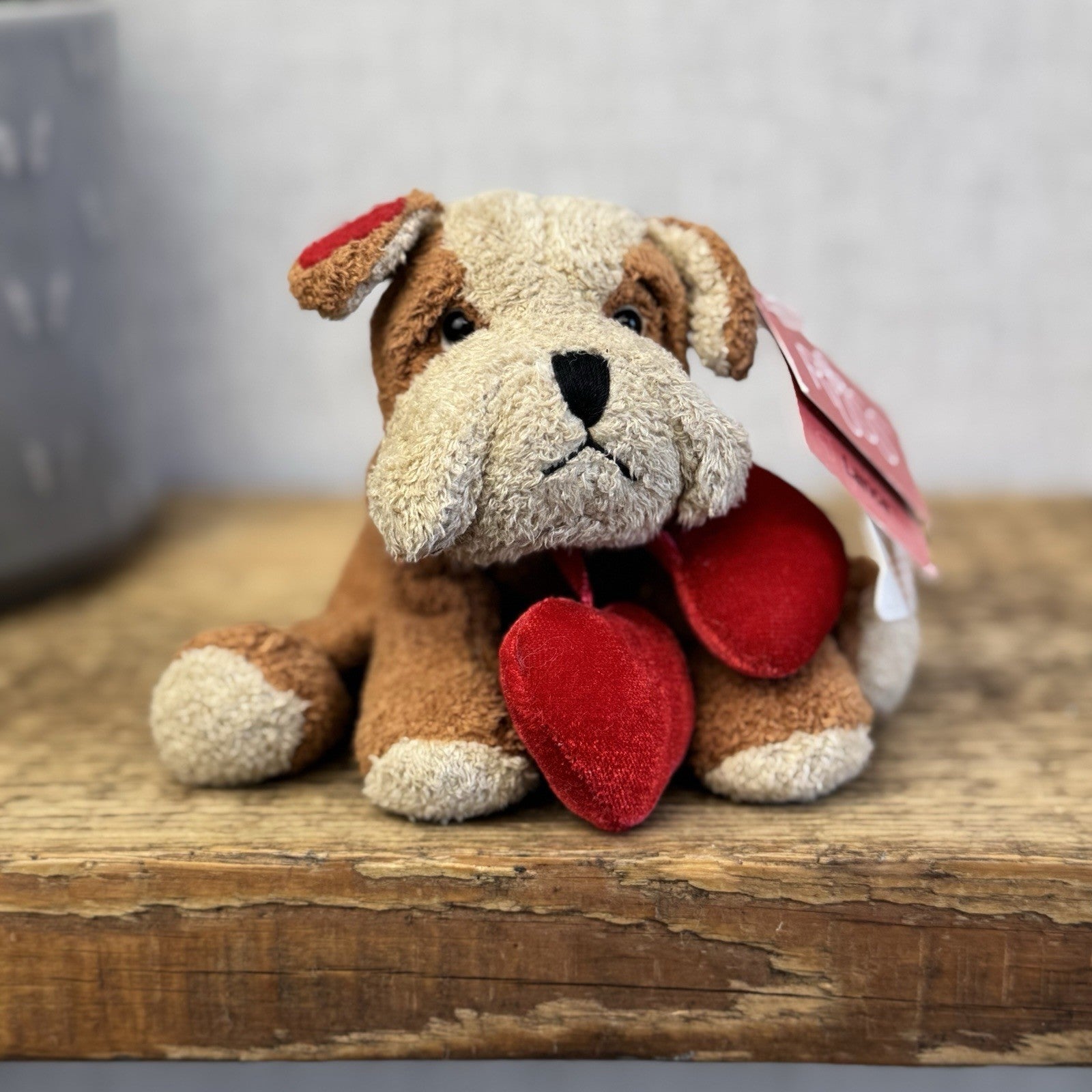 Russ Berrie Luv Pets Dog - Lance Bulldog Soft Toy With Hanging Hearts With Tags