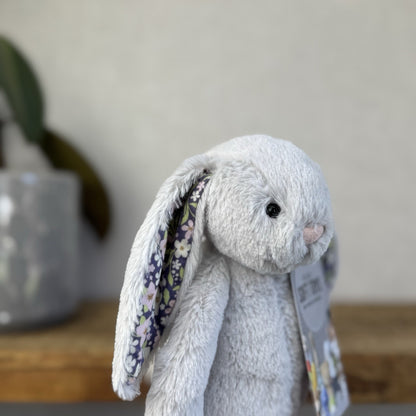 Jellycat Small Silver Blossom Bloom - Silver Bunny Floral Ears & Feet Small 8”