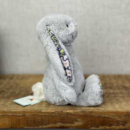 Jellycat Small Blossom Silver Bunny "Bloom" BNWT Purple Floral Ears Grey Bunny