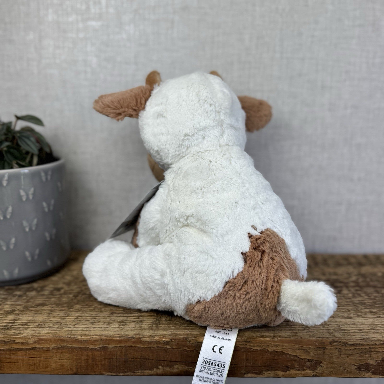 Marks & Spencers Beanie Tan/White Cow Soft Toy New Without Tags Plush Cow 11"