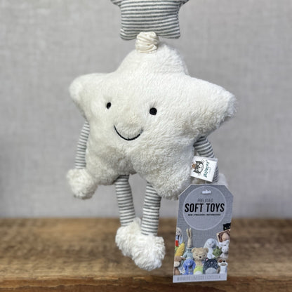 Jellycat Little Star Musical Pull - White/Grey Striped Neutral Music Toy 