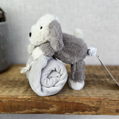 Jellycat Shooshu Puppy Soother Comfort Blanket Grey Retired Rare (Smudge Puppy)