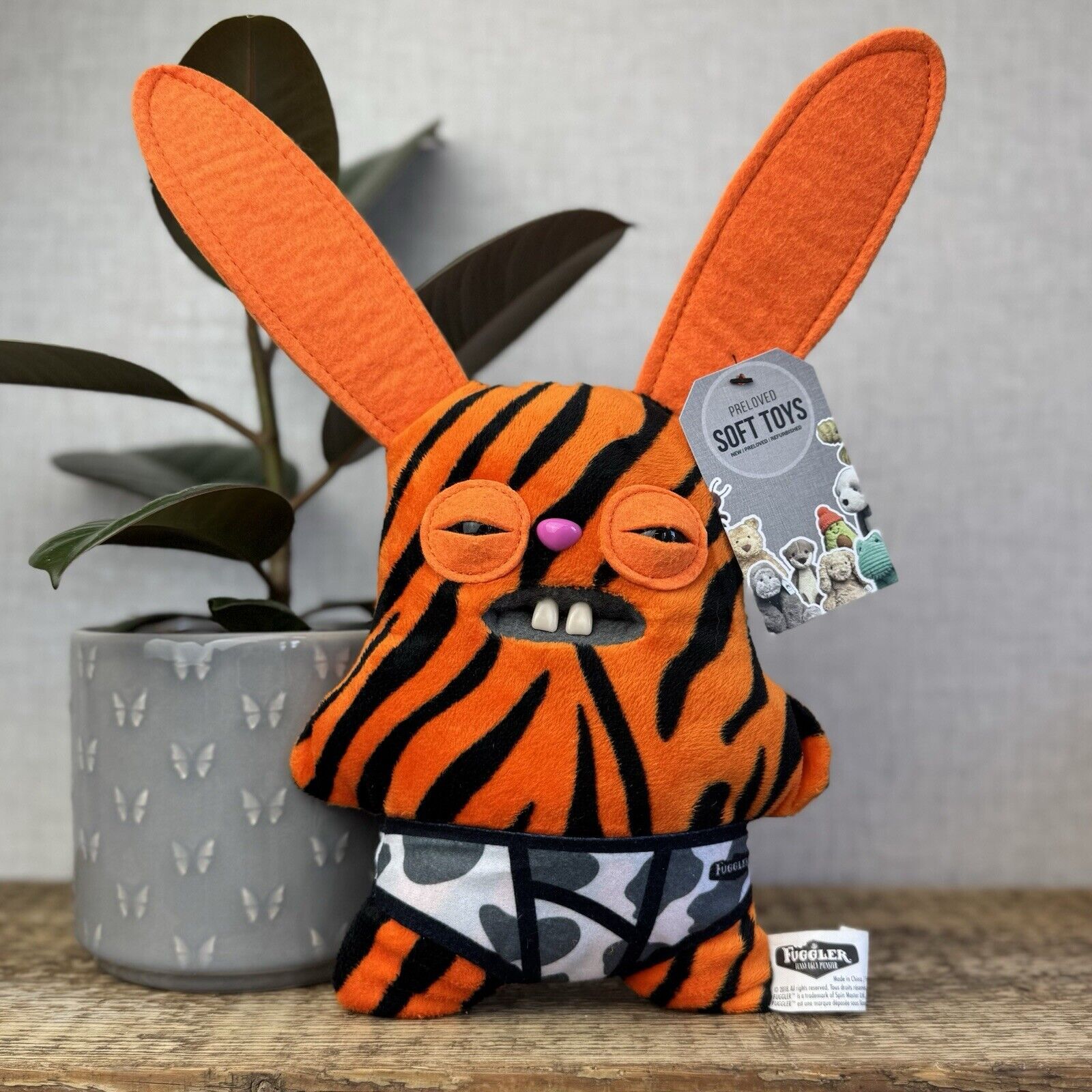 Fuggler Funny Ugly Monster Rabid Rabbit Tiger Print Fur Plush Soft Toy 9"