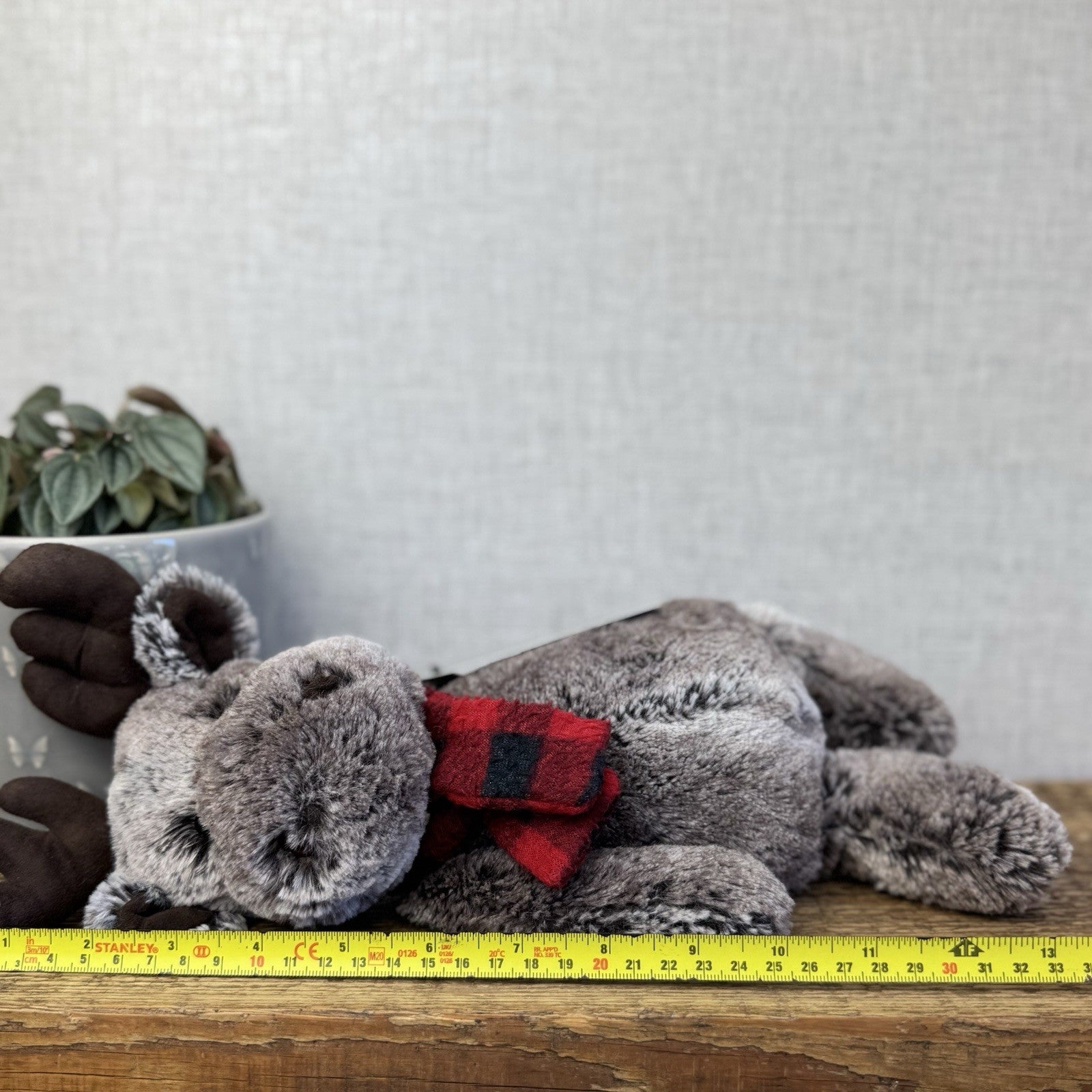 Jellycat Medium Bashful Moose With Scarf - Check Red/Black Scarf Woodland Moose