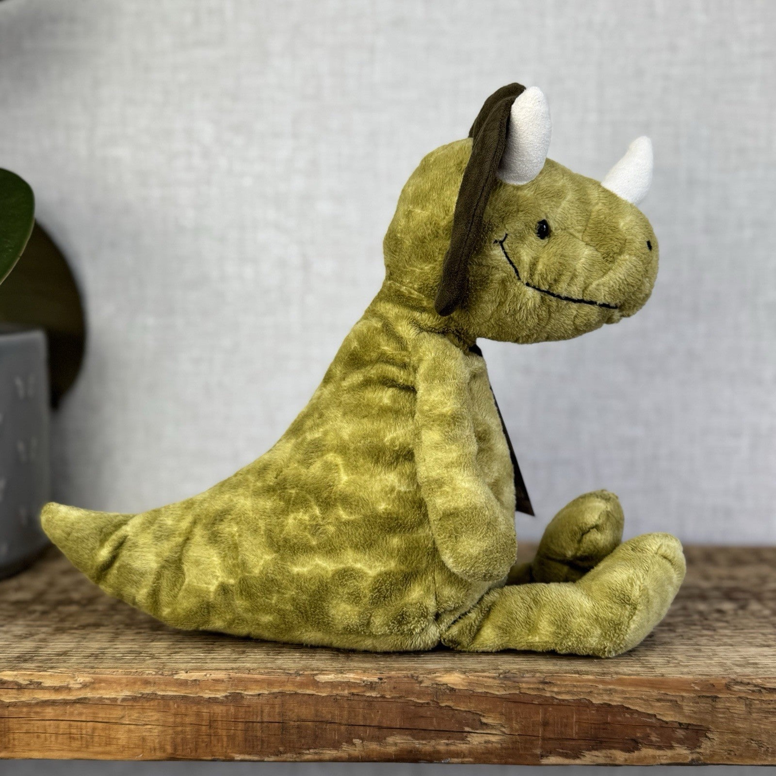 Jellycat Trevor Triceratops - Mottled Mix Green Dinosaur Beanie Plush Toy 12"