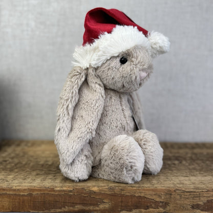 Jellycat Bashful Christmas Bunny - Beige Bunny Christmas Hat NWOT 12"