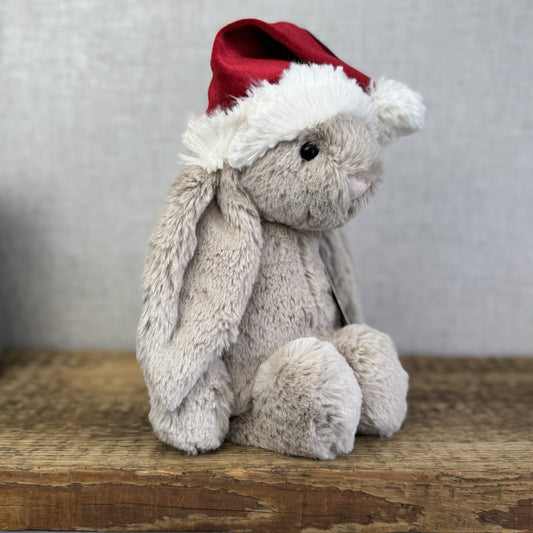 Jellycat Bashful Christmas Bunny - Beige Bunny Christmas Hat NWOT 12"