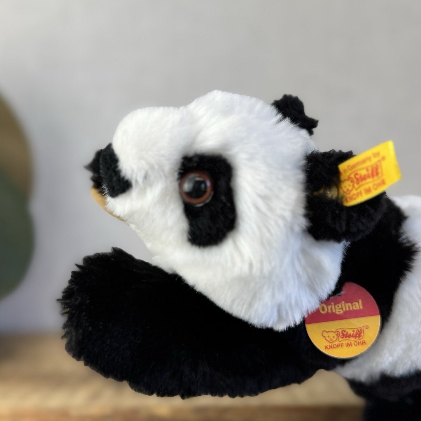 Steiff Small Lying Manschli Panda - New With Tags Vintage Small Laying Panda 9"