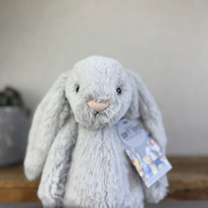 Jellycat Medium Bashful Grey Bunny - Grey With White Tail - Silver Rabbit 12"