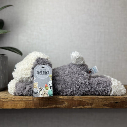 Jellycat Tumblie Sheepdog Grey & White Puppy Dog Soft Toy Plush - Laying Dog 12"