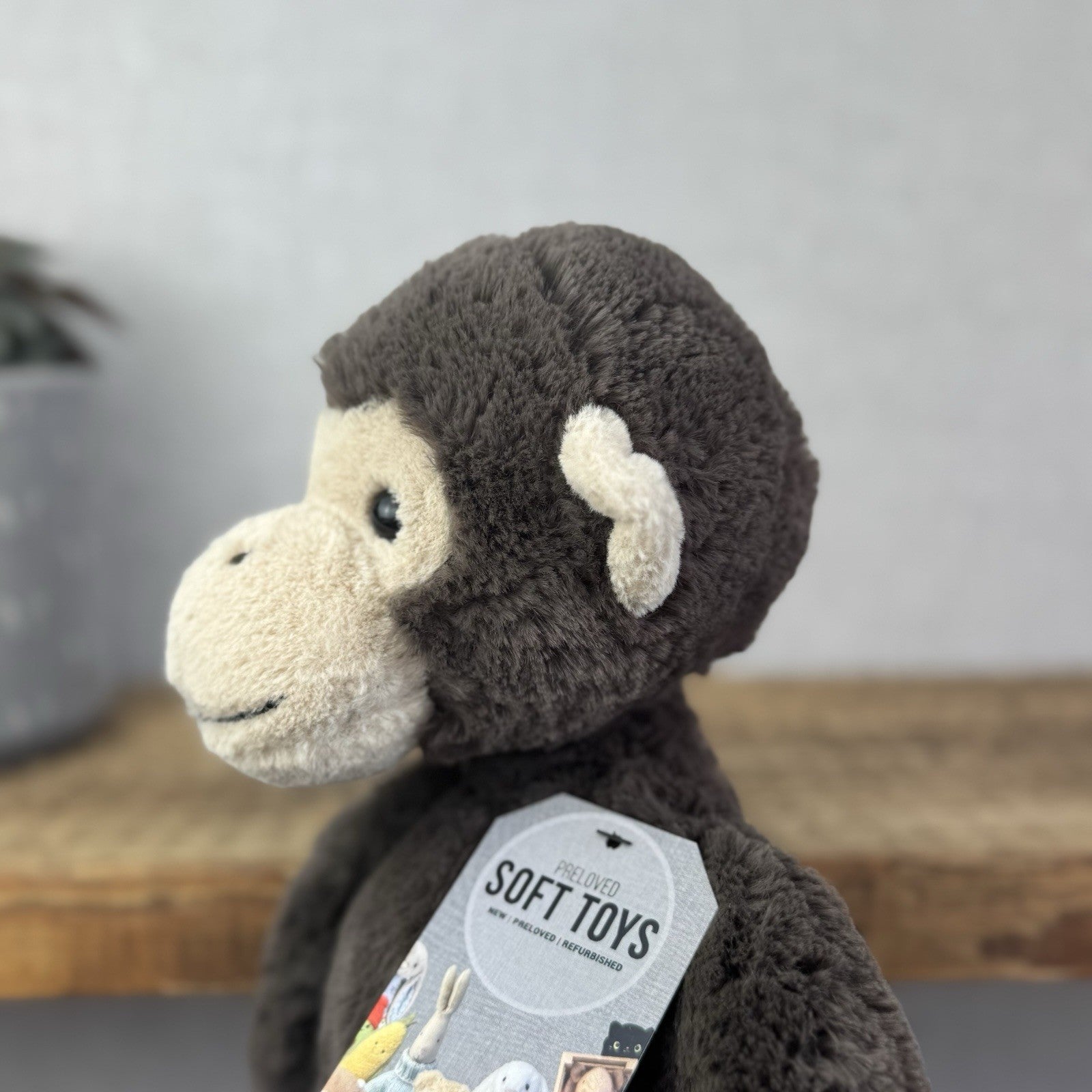 Jellycat Pandy Chimpanzee - Dark Grey Monkey Beanie Plush Retired 15"