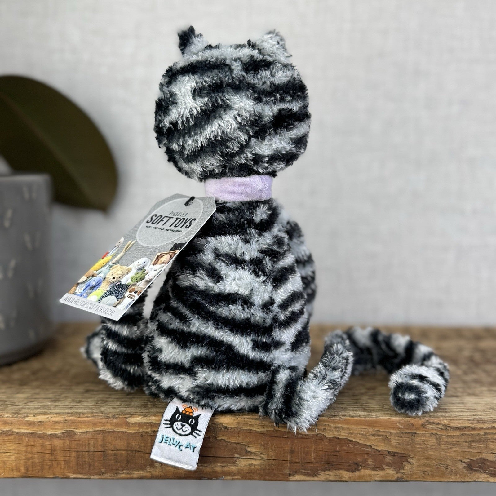 Jellycat Miaow Bella Expresso Cat - Grey/Black Striped Cat Collar With Bell 12"