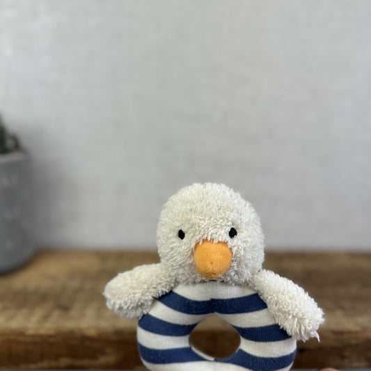 Jellycat Baby Berdita Duck Grabber - Navy/white Duck Baby Soft Toy Rattle