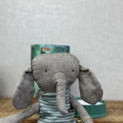Maileg Jungle Friends Elephant Friend In Box - Retired Linene Elephant In Tube