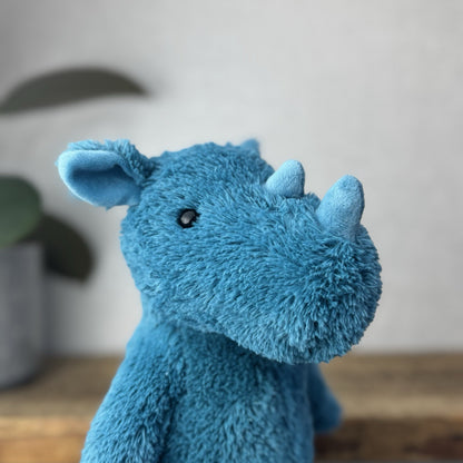 Jellycat Cushy Rhino Blue - Blue Textured Rhino Plush Beanie New With Tags 12"