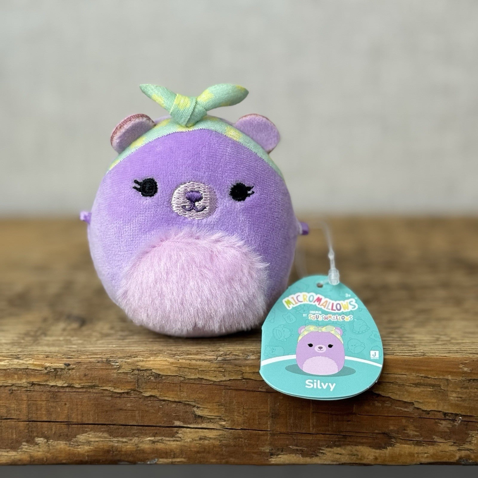 Squishmallow Micromallow With Tag - Silvy Purple Bear With Bow Mini Squish 3"