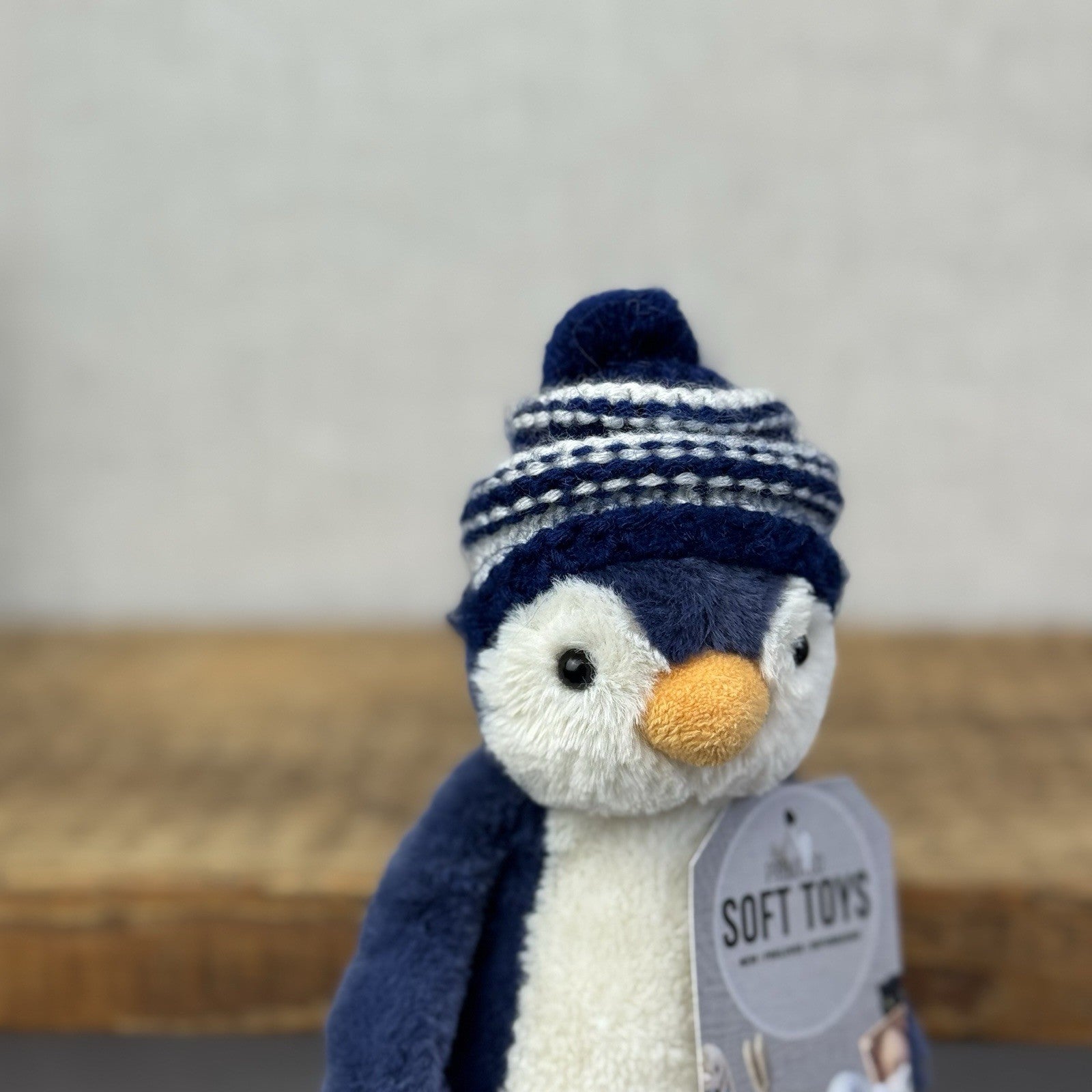 Jellycat Small Bashful Navy Bobble Hat Penguin - Blue Penguin Stripe Hat 8”