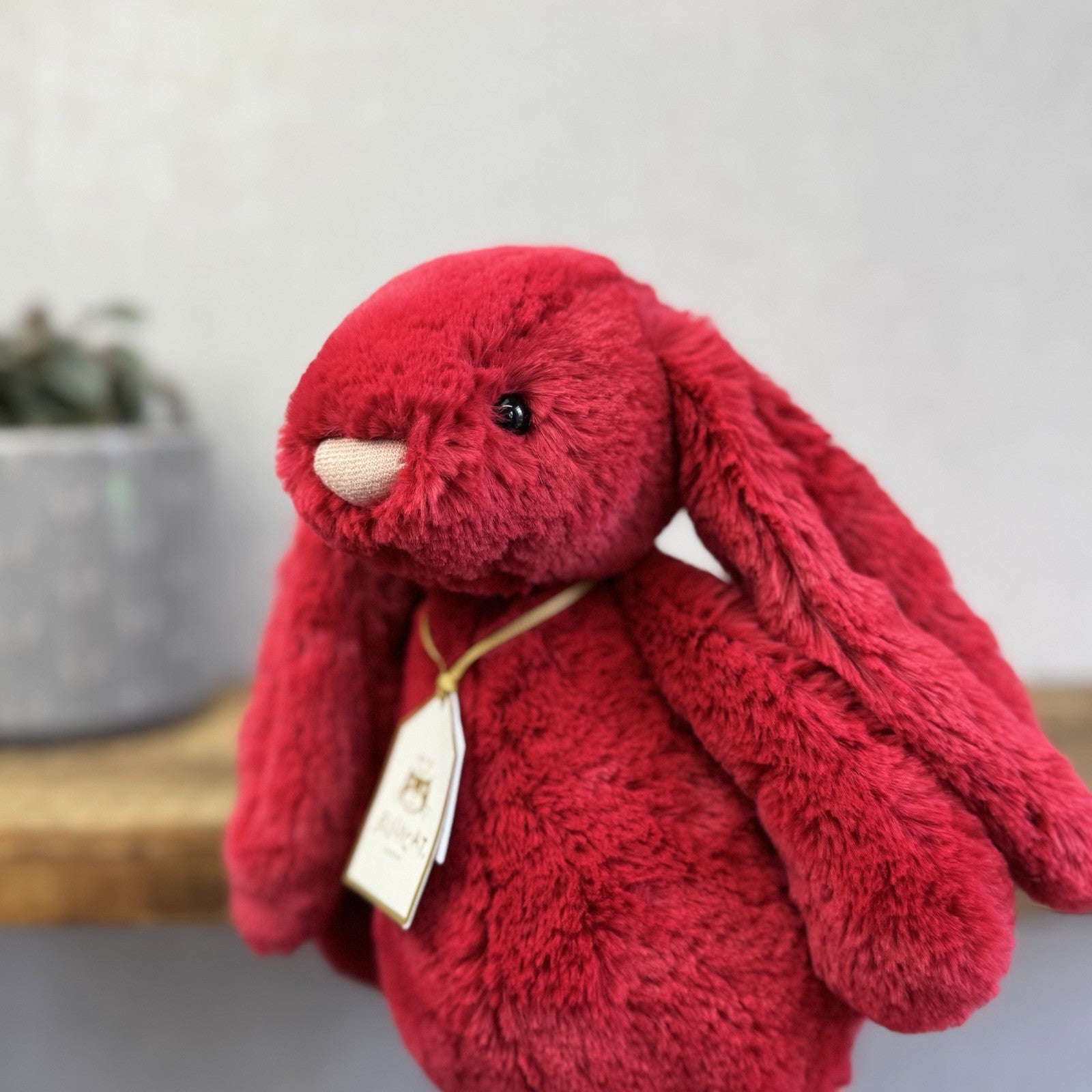 Jellycat Original Bashful Luxe Bunny Scarlett - Red Fluffy Bunny White Tail NWT