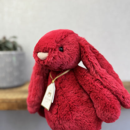 Jellycat Original Bashful Luxe Bunny Scarlett - Red Fluffy Bunny White Tail NWT