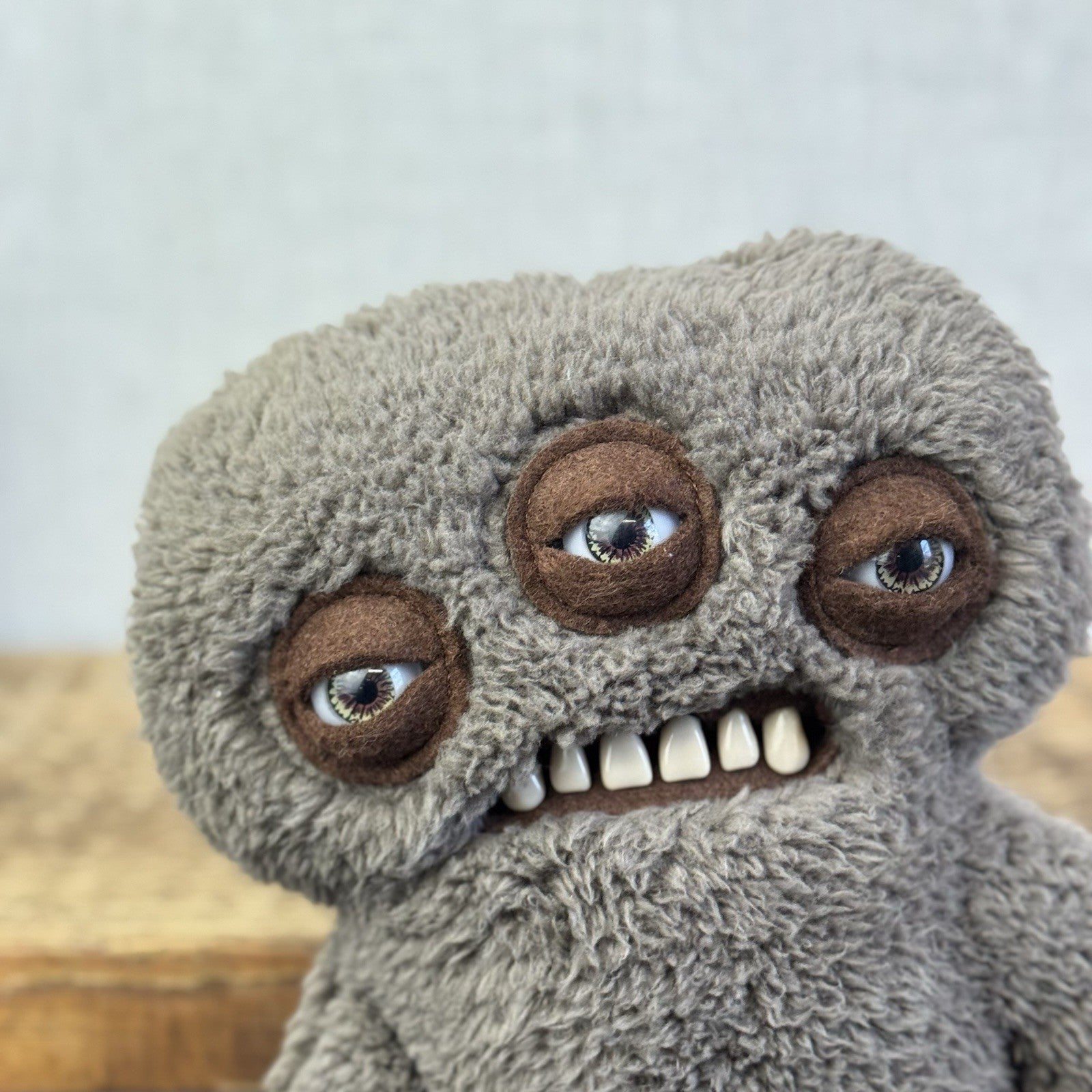 Fuggler Annoyed Alien - Brown Three Eyed Fuggler Rare Snuggle Brown Fleece Rare