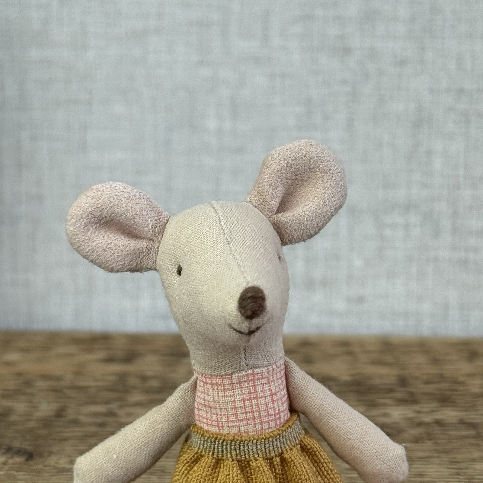 Maileg Little Sister - Red Check Bodice, Yellow Skirt, Miniature Maileg Mouse