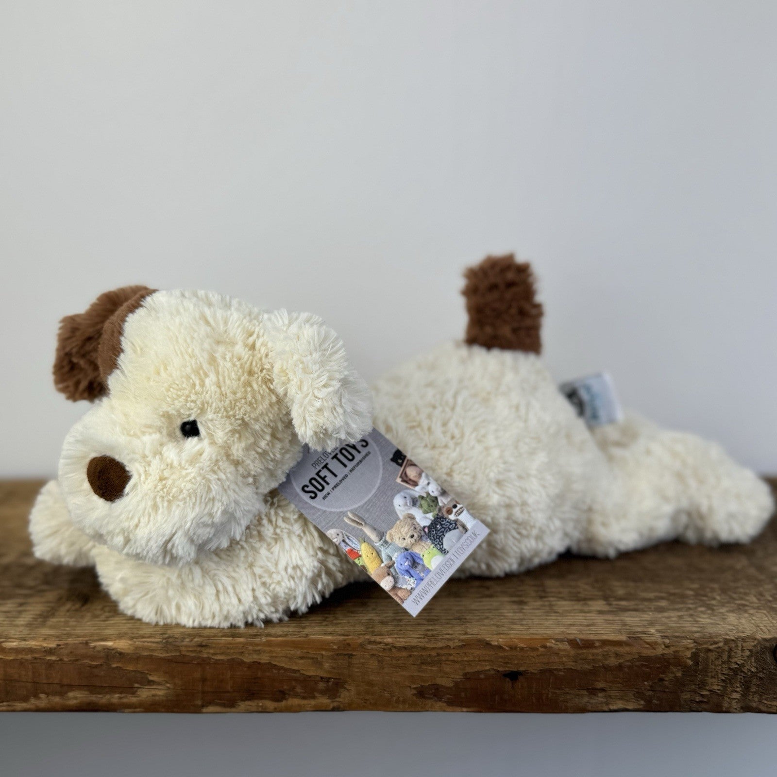 Jellycat Tumblie Biscuit Puppy Dog - Beige/Tan Patch Dog Laying Plush 14"
